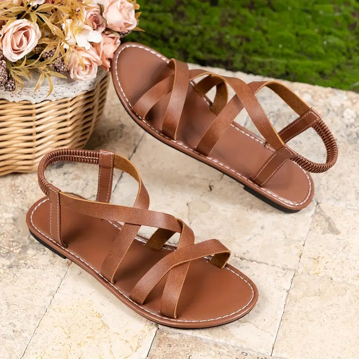 Sandales Plates Femme – Croisées Style Romain à Fermeture Élastique