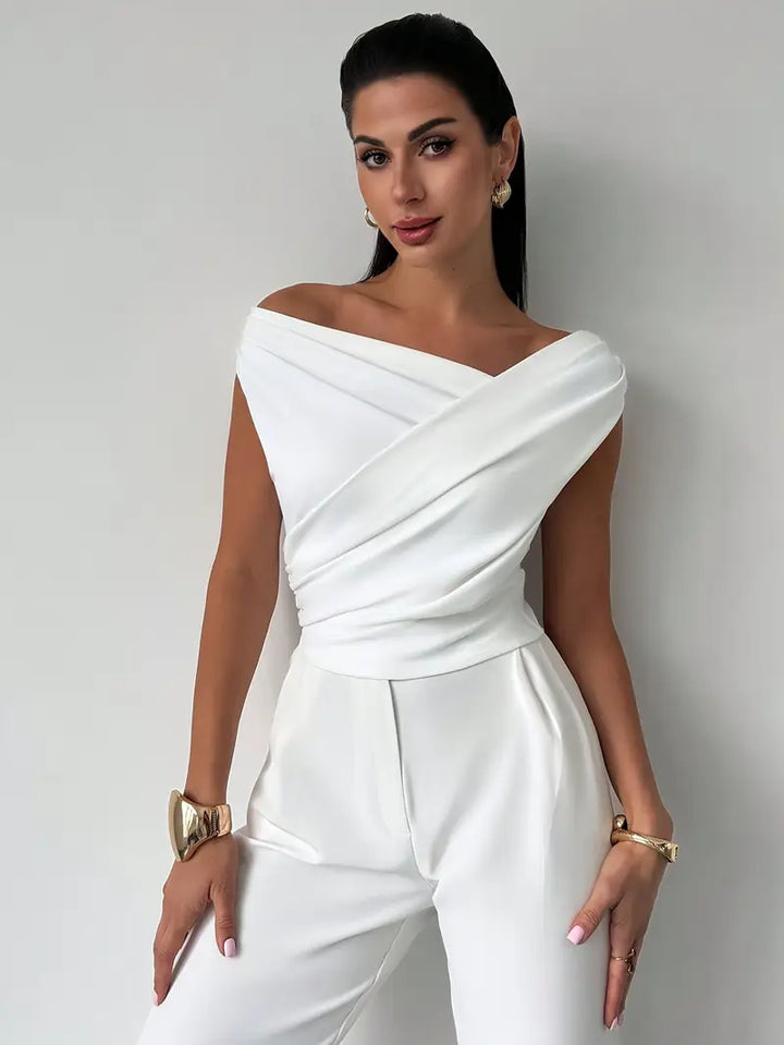 Damen Oberteil Asymmetrischer Ausschnitt mit Überkreuzdetail – Mikrodehnbares Strickmaterial