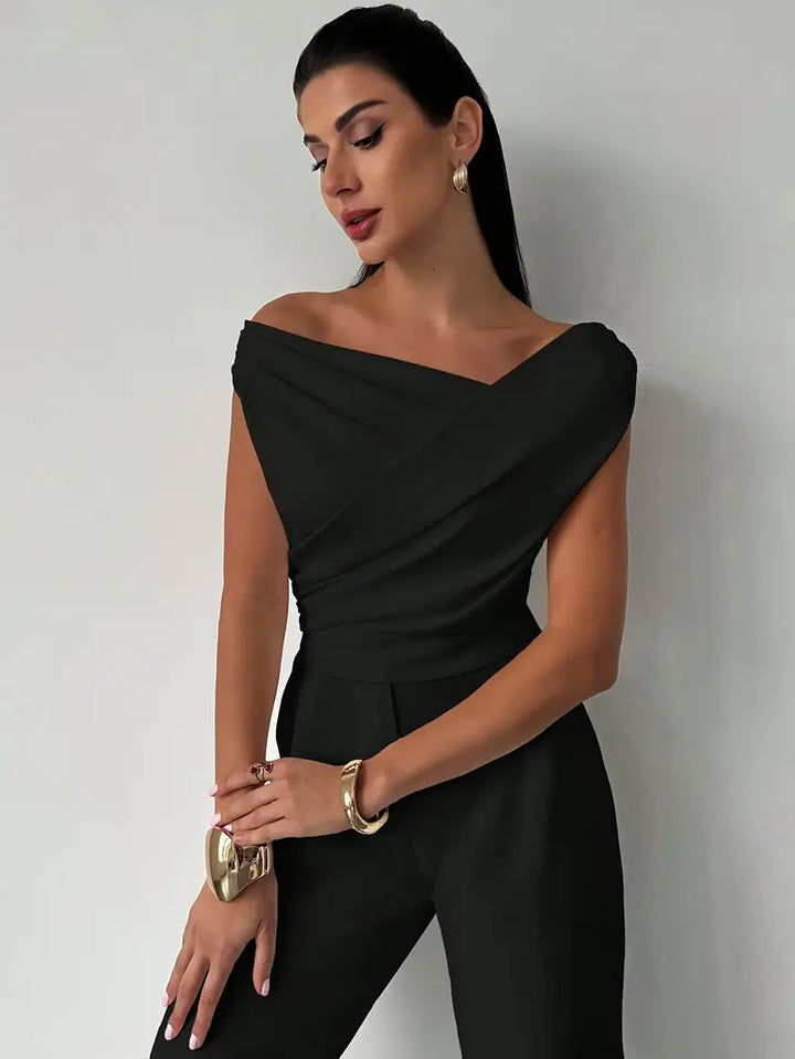 Damen Oberteil Asymmetrischer Ausschnitt mit Überkreuzdetail – Mikrodehnbares Strickmaterial
