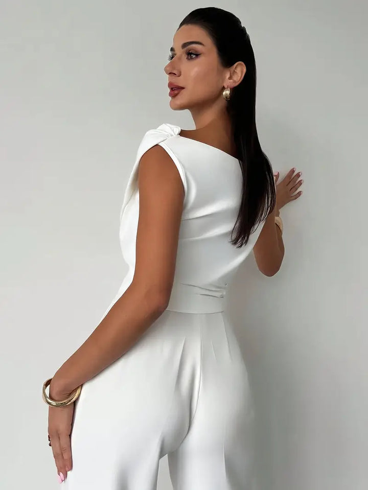 Damen Oberteil Asymmetrischer Ausschnitt mit Überkreuzdetail – Mikrodehnbares Strickmaterial