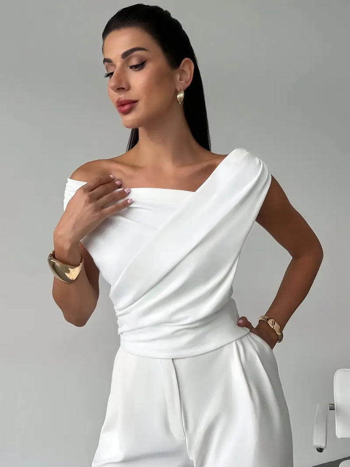 Damen Oberteil Asymmetrischer Ausschnitt mit Überkreuzdetail – Mikrodehnbares Strickmaterial