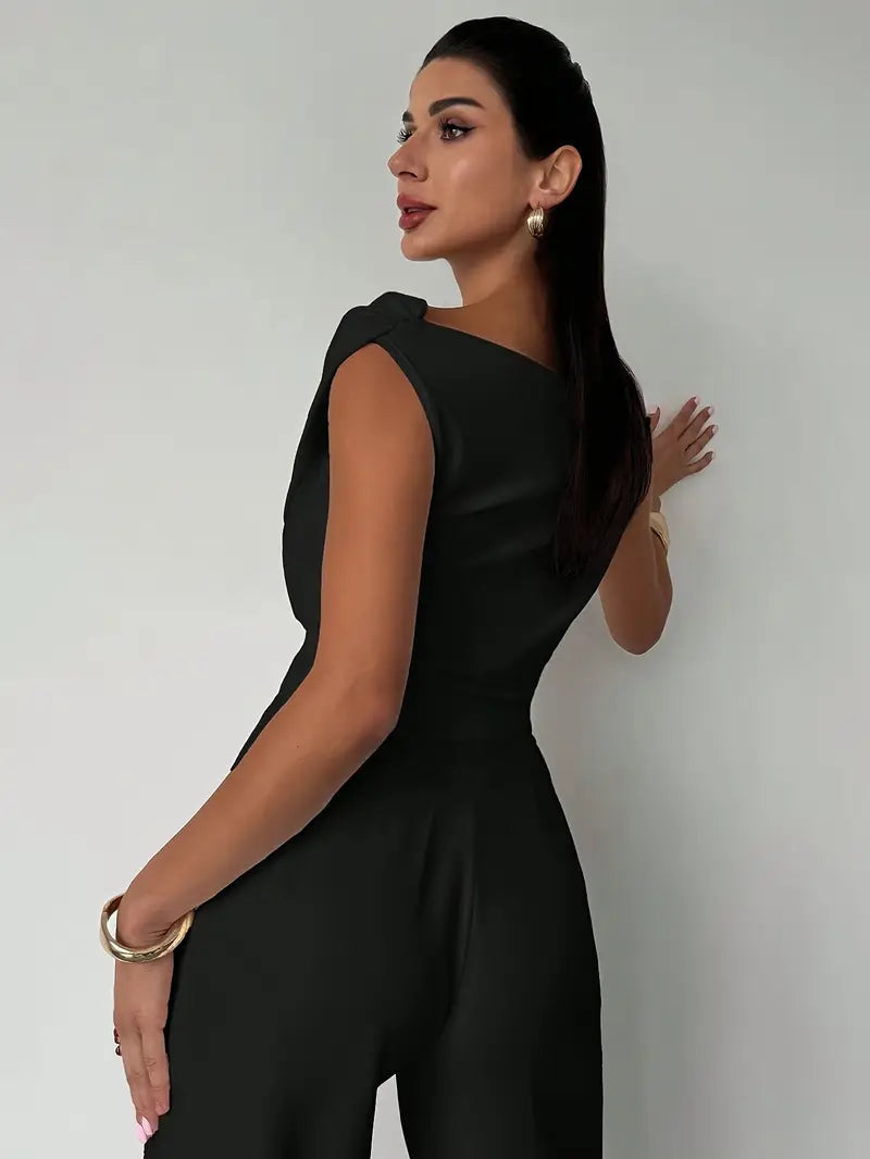 Damen Oberteil Asymmetrischer Ausschnitt mit Überkreuzdetail – Mikrodehnbares Strickmaterial