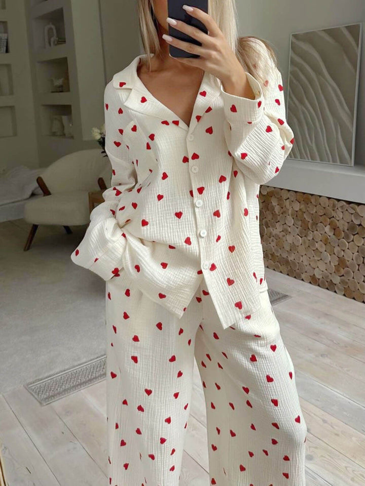 Damen Pyjama mit Herzmuster – Weicher Lässiger Schnitt