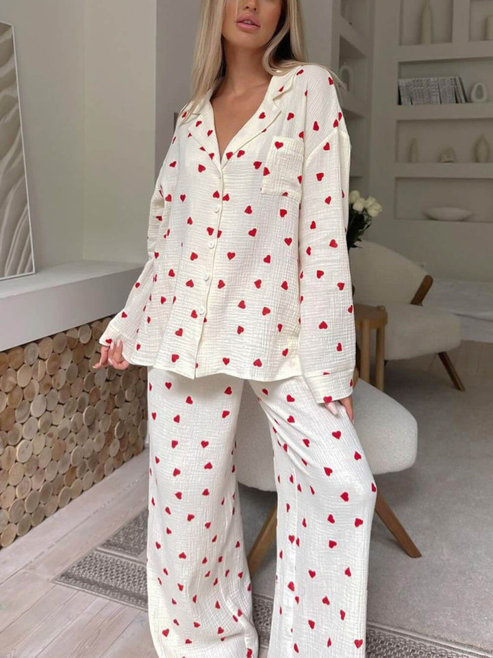 Damen Pyjama mit Herzmuster – Weicher Lässiger Schnitt