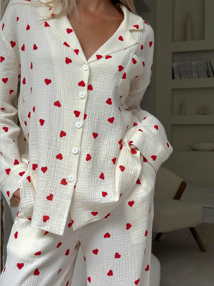Damen Pyjama mit Herzmuster – Weicher Lässiger Schnitt