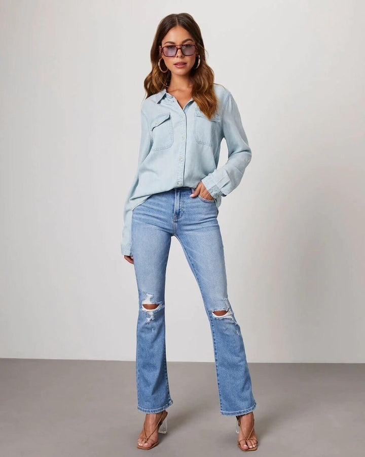 Damen Oversize Jeanshemd – Entspannter Schnitt aus Baumwolle