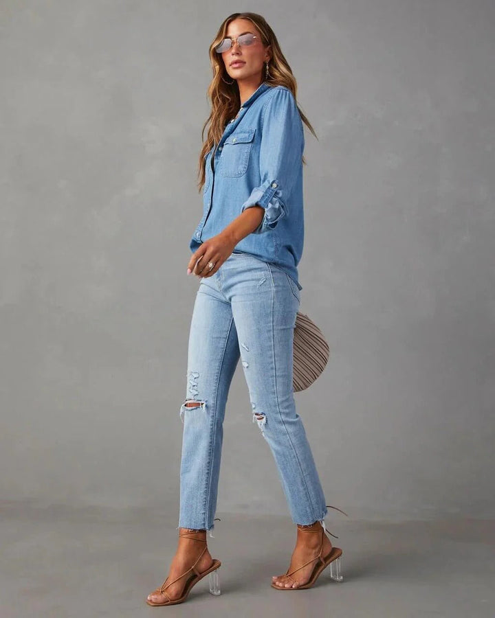 Damen Oversize Jeanshemd – Entspannter Schnitt aus Baumwolle