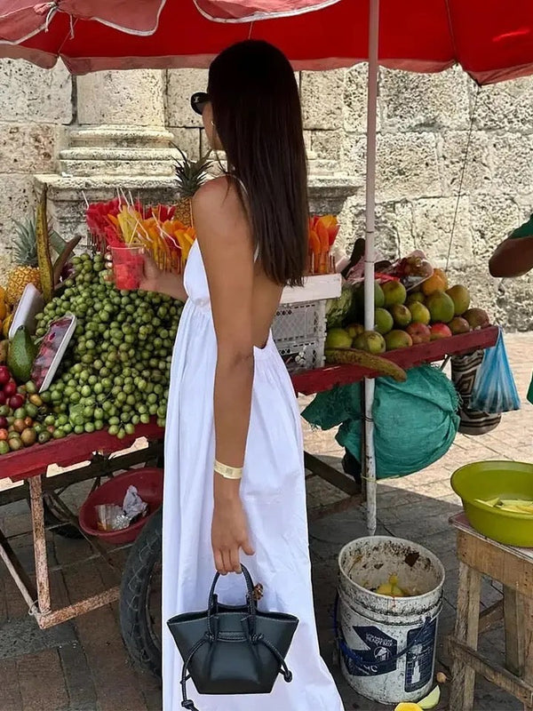 Midi-Kleid für Damen aus leichtem Stoff – V-Ausschnitt, rückenfrei, ärmellos