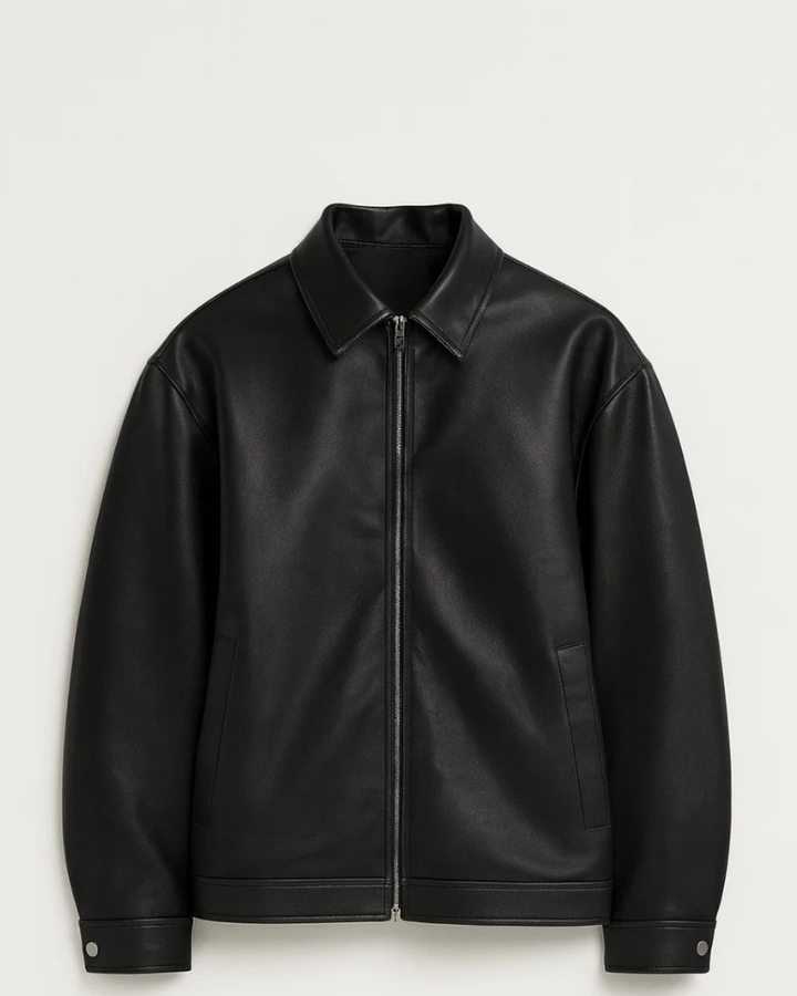Herren Lederjacke Schwarz – Reißverschluss Weiter Schnitt