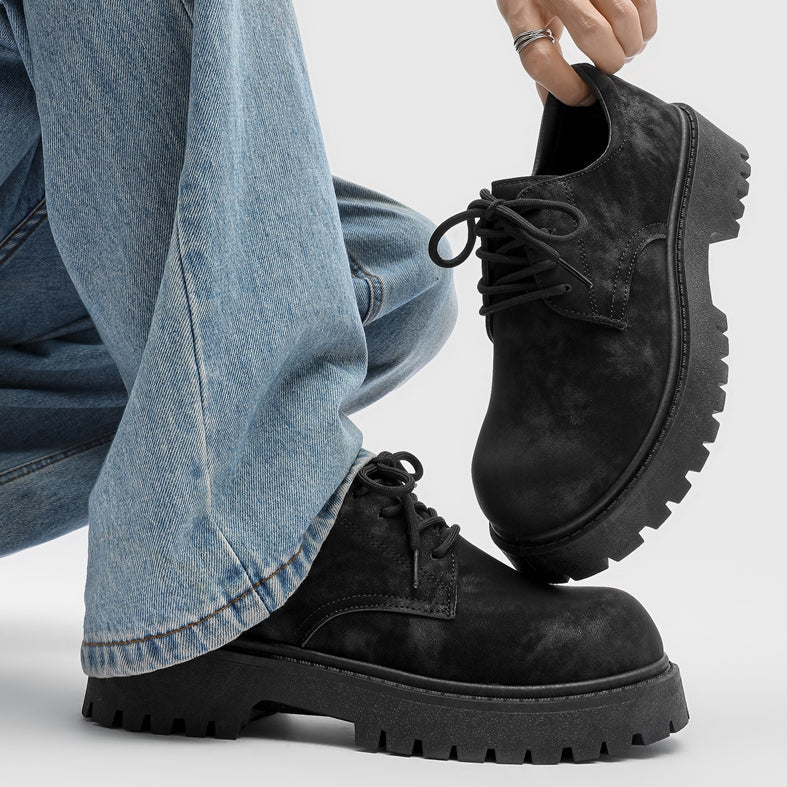 Scarpe uomo in pelle con lacci spesse – Suola rialzata
