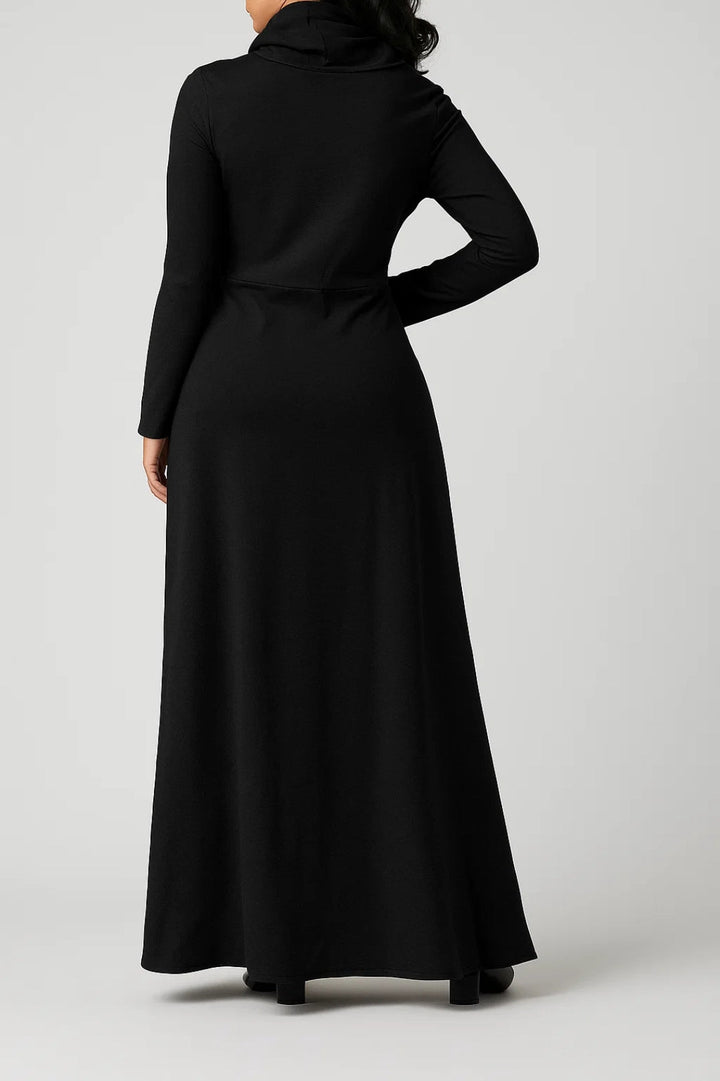 Abito lungo donna collo alto maniche lunghe – silhouette fluida
