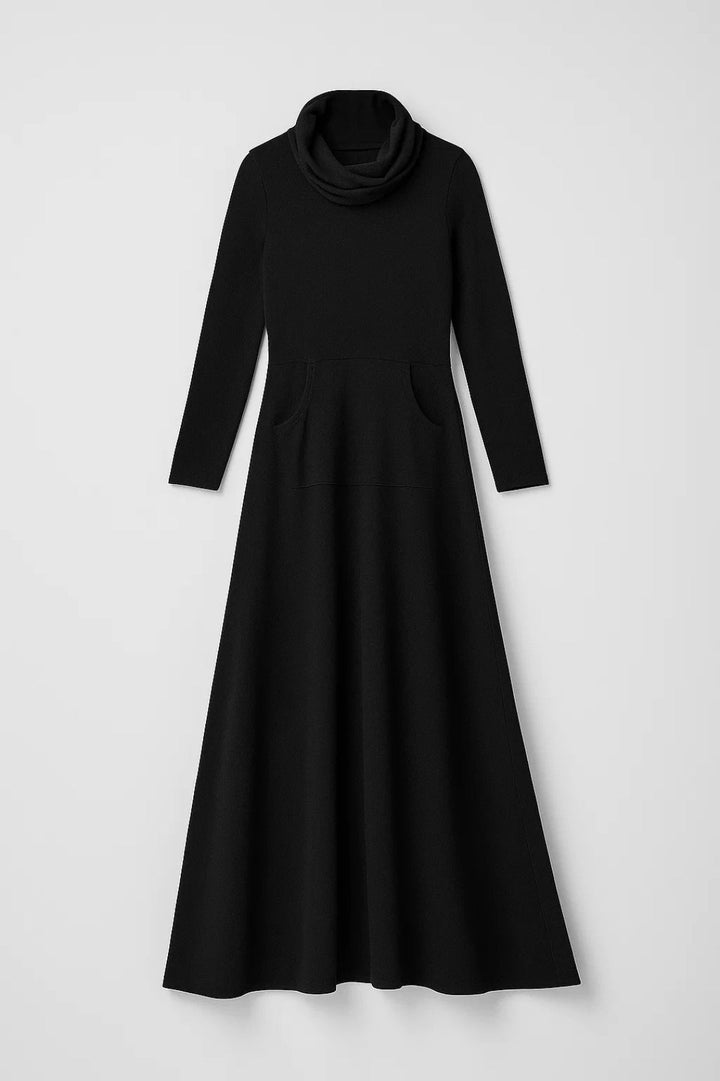 Abito lungo donna collo alto maniche lunghe – silhouette fluida