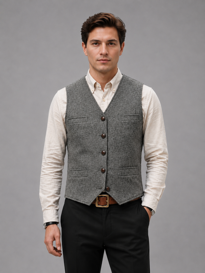 Herrenweste aus Tweed-Stoff – Heritage-Schnitt im Schneiderstil