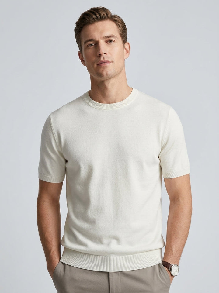 Herre T-shirt med rund hals – Finstrikket, tætsiddende pasform