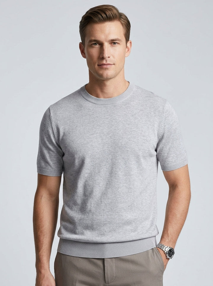 Herre T-shirt med rund hals – Finstrikket, tætsiddende pasform
