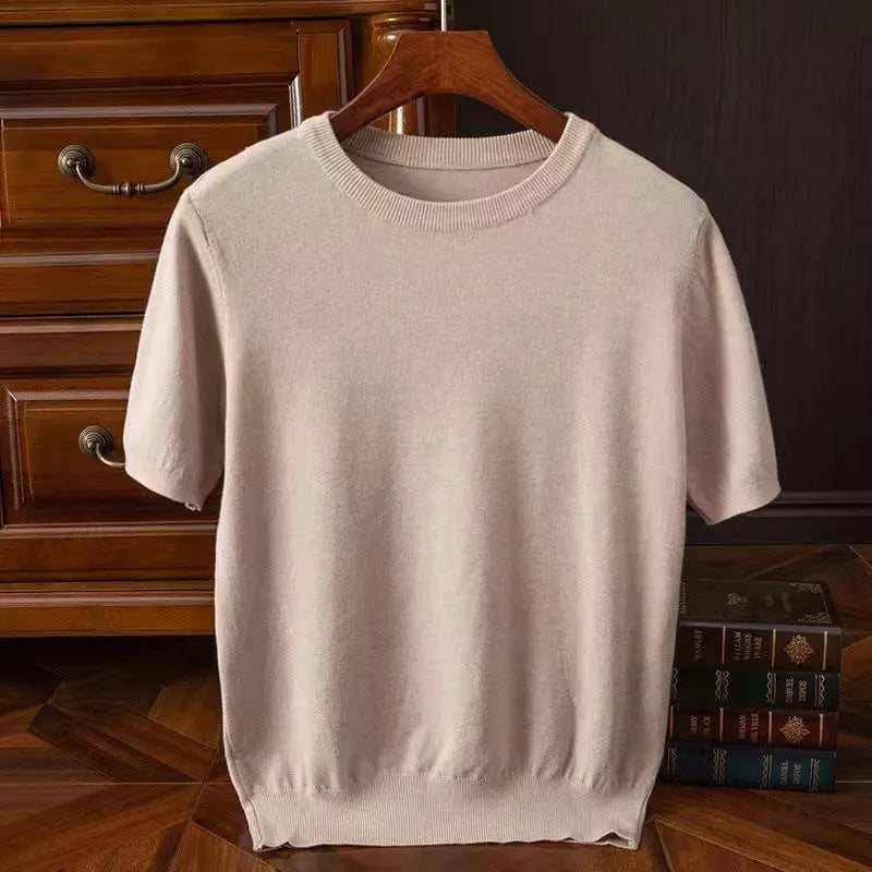 Herre T-shirt med rund hals – Finstrikket, tætsiddende pasform