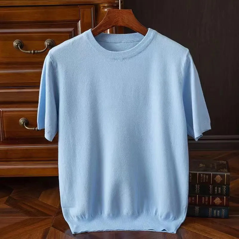 Herre T-shirt med rund hals – Finstrikket, tætsiddende pasform