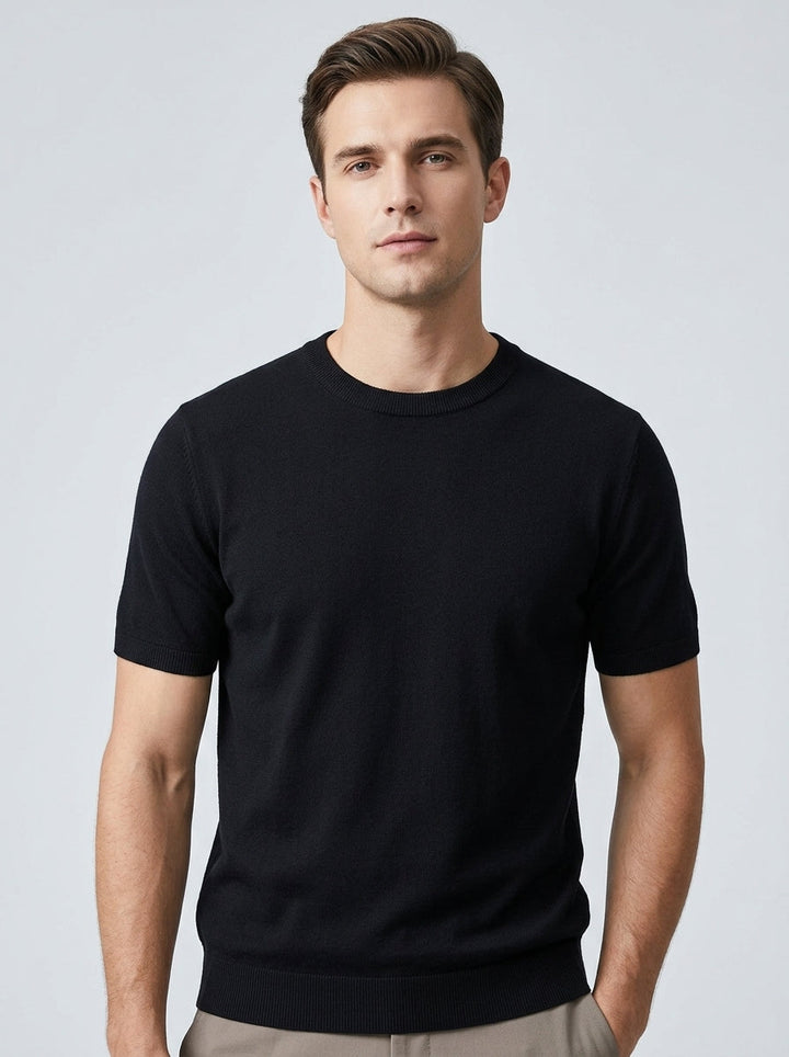 Herre T-shirt med rund hals – Finstrikket, tætsiddende pasform