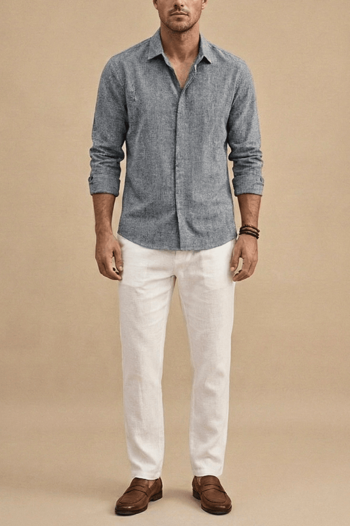 Men's Long Sleeve Shirt – Spread Collar in Hemp Blend