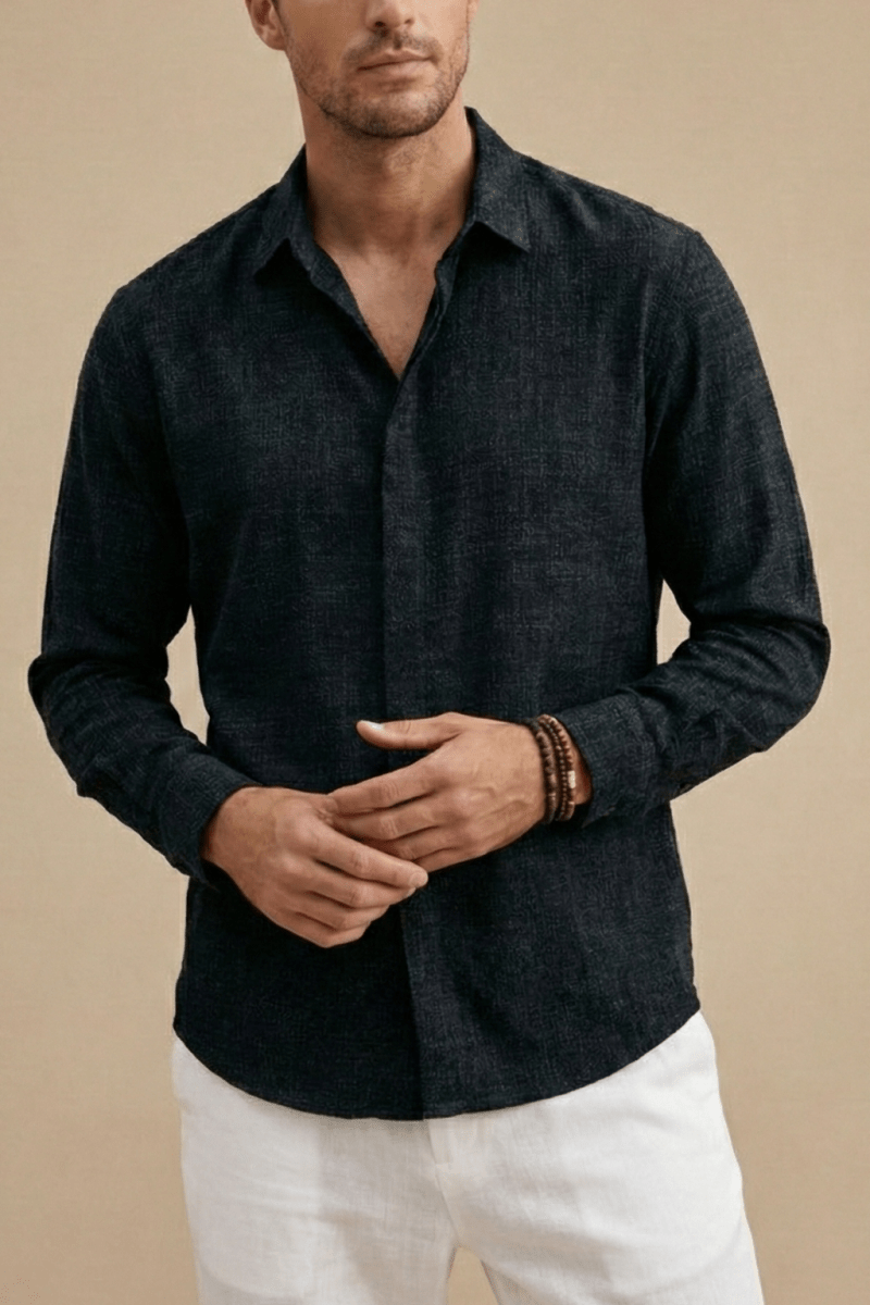 Men's Long Sleeve Shirt – Spread Collar in Hemp Blend