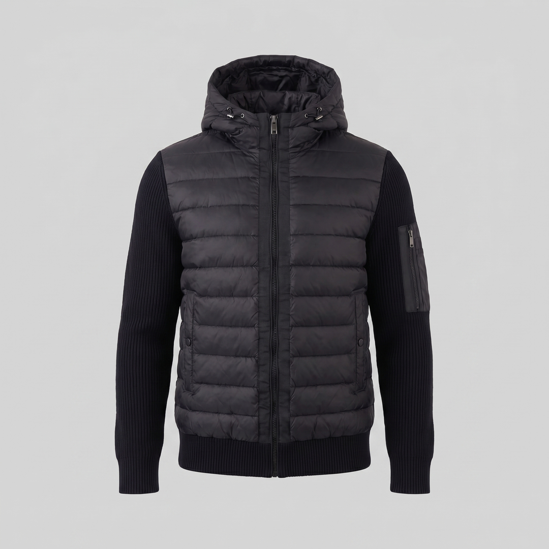 Giacca Uomo con Cappuccio Ibrida Imbottita – Maniche in Maglia Costina