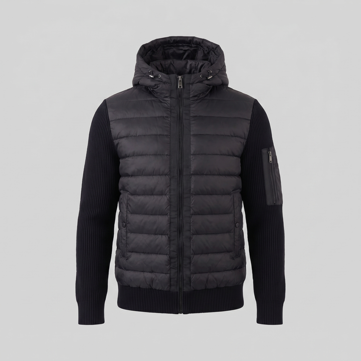 Giacca Uomo con Cappuccio Ibrida Imbottita – Maniche in Maglia Costina