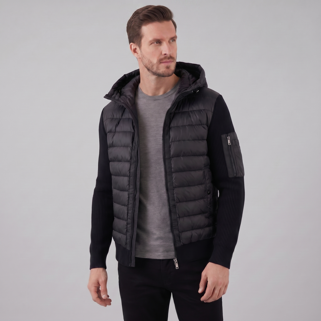 Giacca Uomo con Cappuccio Ibrida Imbottita – Maniche in Maglia Costina