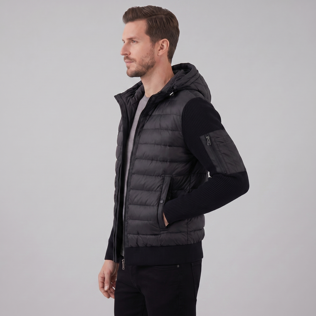 Giacca Uomo con Cappuccio Ibrida Imbottita – Maniche in Maglia Costina
