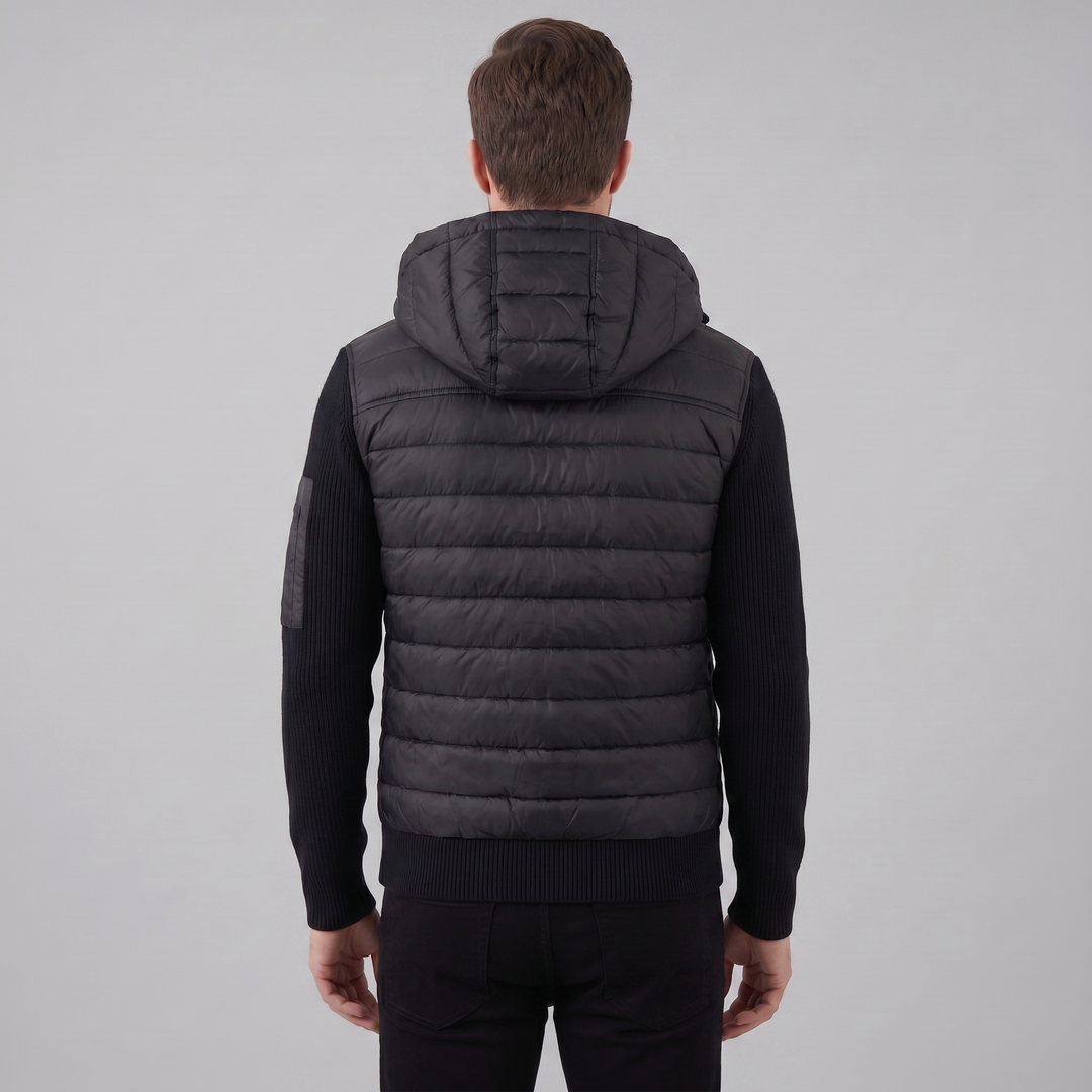 Giacca Uomo con Cappuccio Ibrida Imbottita – Maniche in Maglia Costina