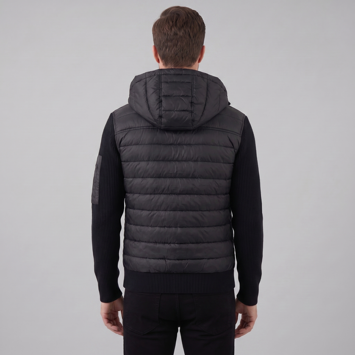 Giacca Uomo con Cappuccio Ibrida Imbottita – Maniche in Maglia Costina
