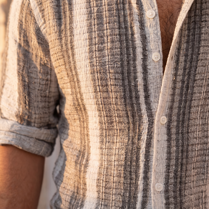 Camicia Uomo a Maniche Corte a Righe – Tessuto Traspirante Testurizzato