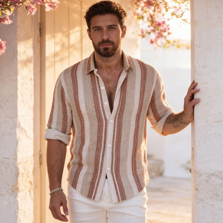 Camicia Uomo a Maniche Corte a Righe – Tessuto Traspirante Testurizzato