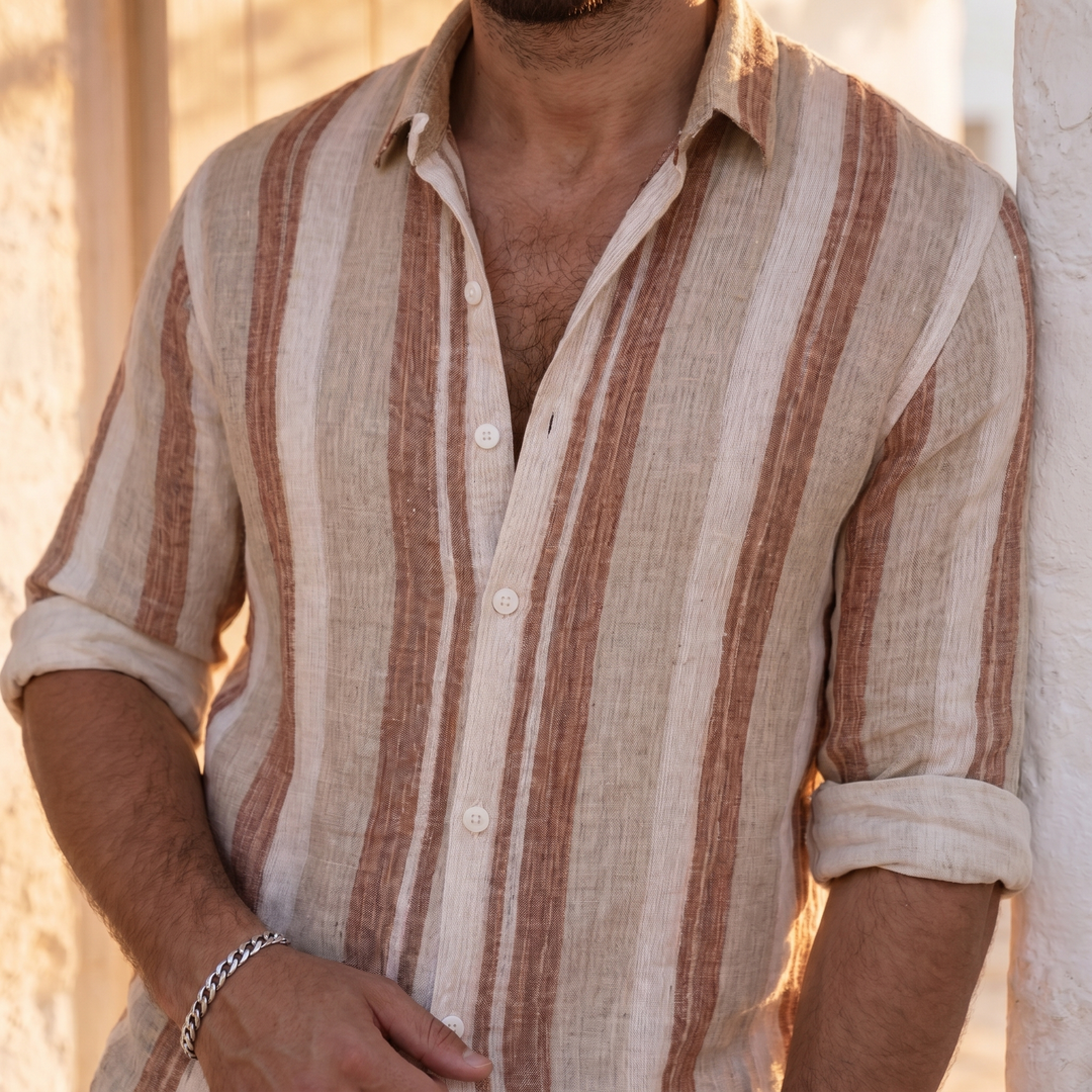 Camicia Uomo a Maniche Corte a Righe – Tessuto Traspirante Testurizzato