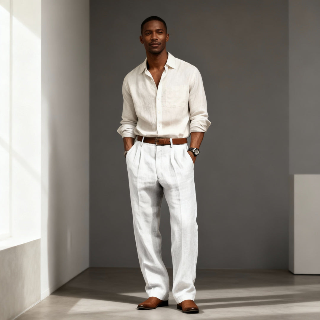 Men's Linen and Cotton Pants – Lightweight Straight and Casual Fit