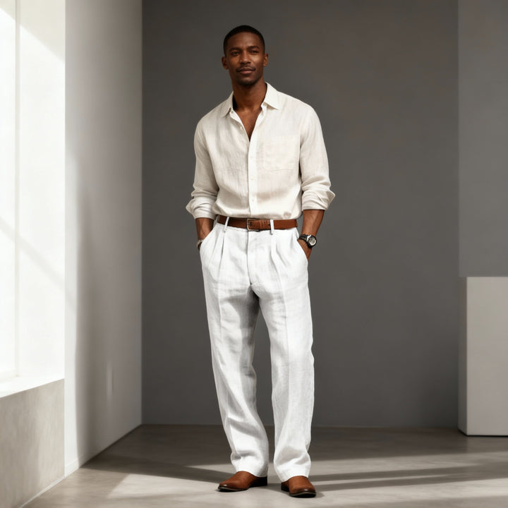 Men's Linen and Cotton Pants – Lightweight Straight and Casual Fit