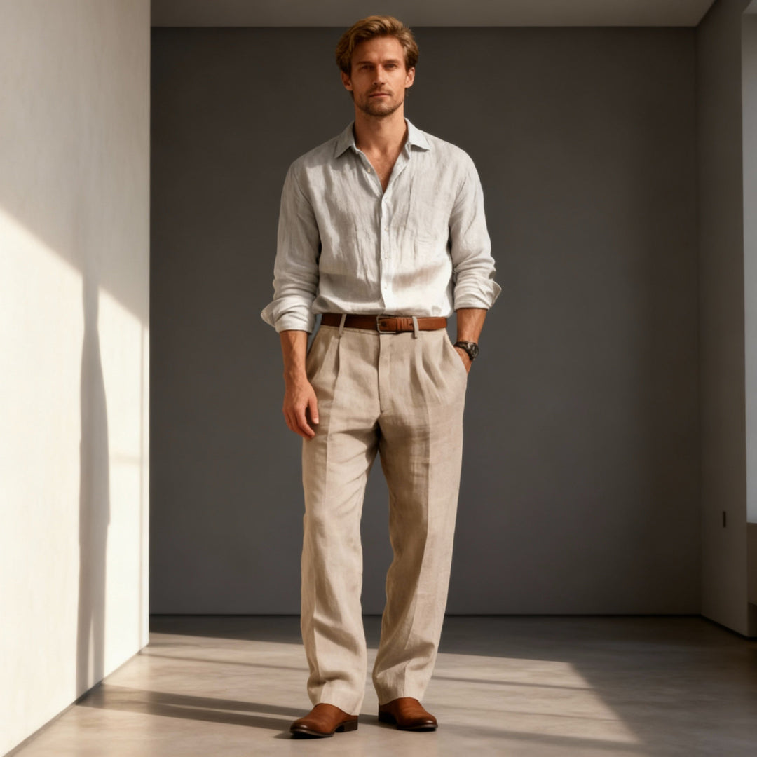 Men's Linen and Cotton Pants – Lightweight Straight and Casual Fit