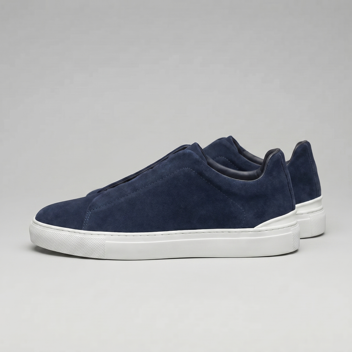 Men's Slip-On Shoes – Suede-Like Upper with Cross Strap
