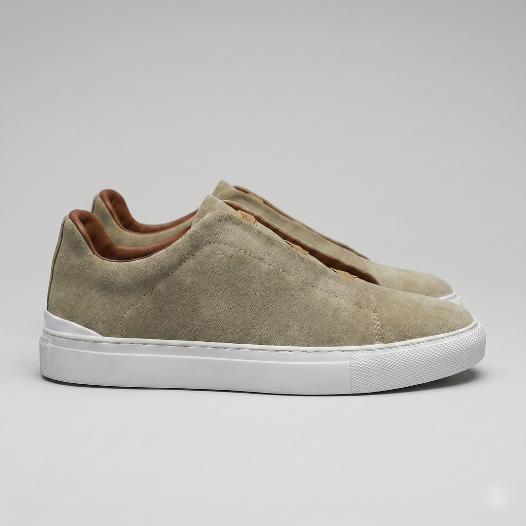 Men's Slip-On Shoes – Suede-Like Upper with Cross Strap