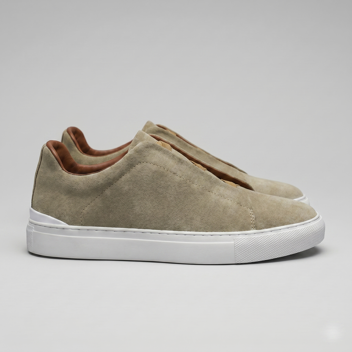 Men's Slip-On Shoes – Suede-Like Upper with Cross Strap