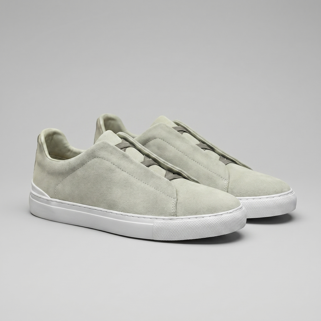 Men's Slip-On Shoes – Suede-Like Upper with Cross Strap