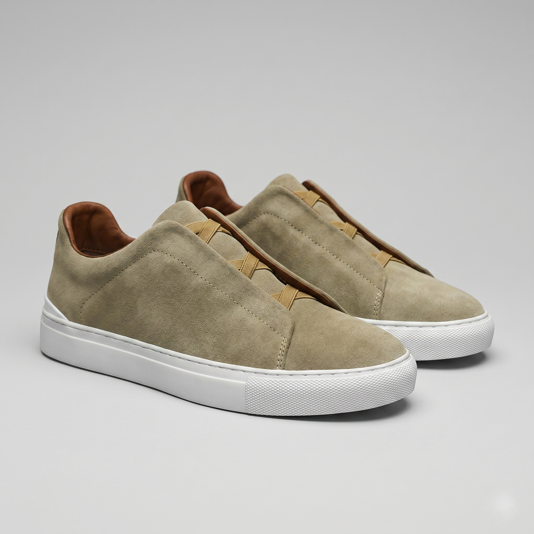 Men's Slip-On Shoes – Suede-Like Upper with Cross Strap