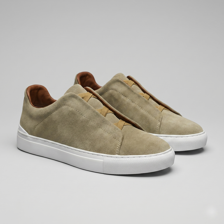 Men's Slip-On Shoes – Suede-Like Upper with Cross Strap