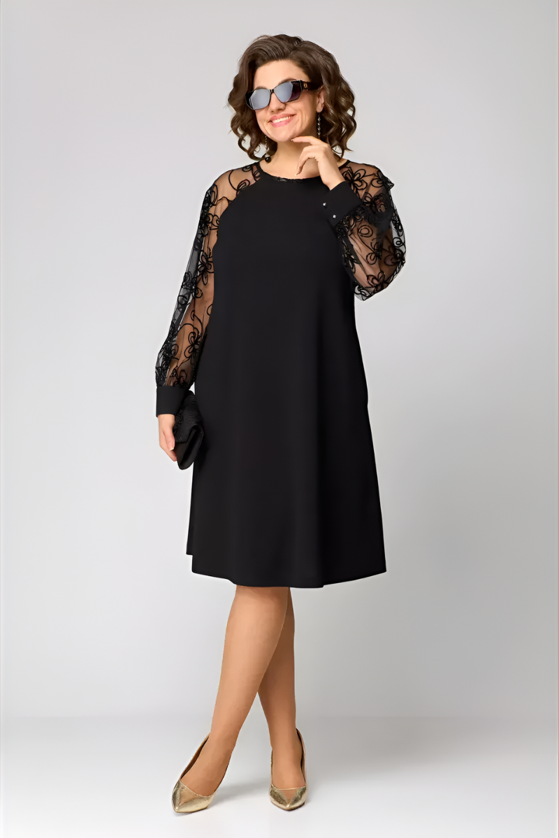Midi-Kleid für Damen mit Spitzenärmeln – Lässiger A-Linien-Schnitt