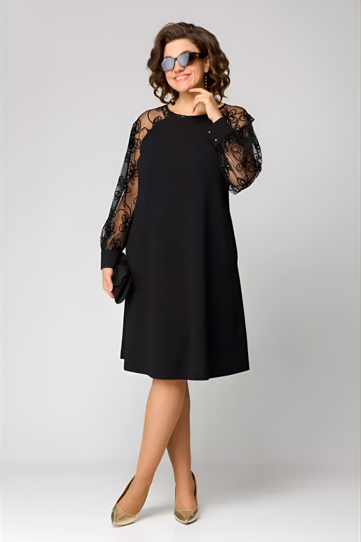 Midi-Kleid für Damen mit Spitzenärmeln – Lässiger A-Linien-Schnitt