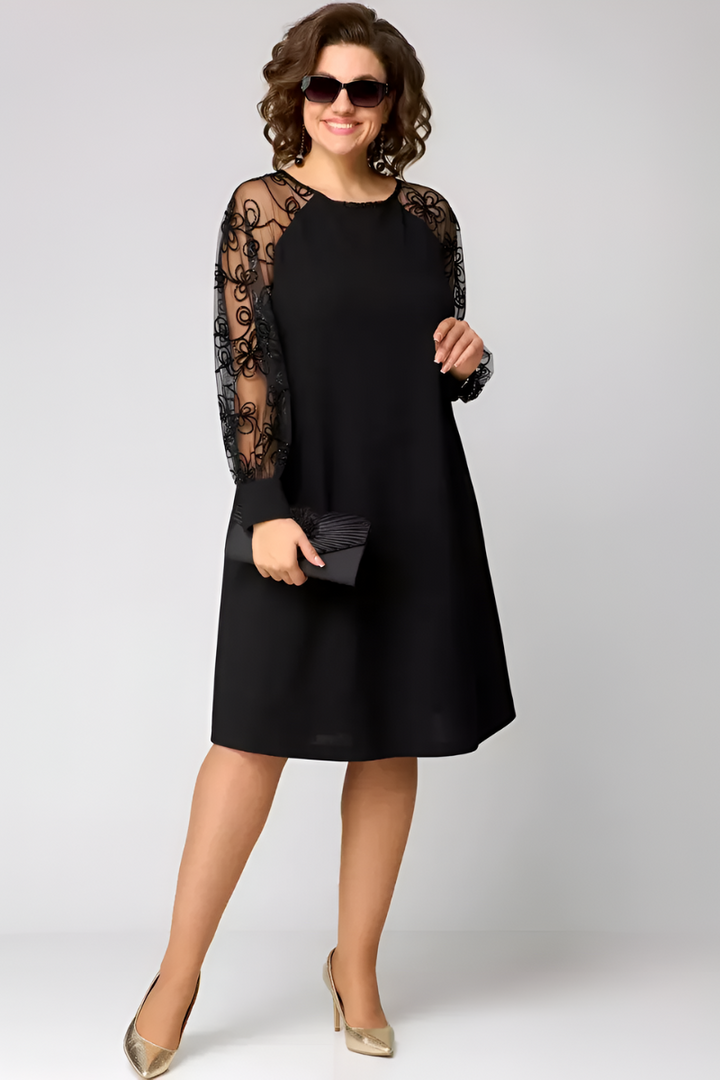 Midi-Kleid für Damen mit Spitzenärmeln – Lässiger A-Linien-Schnitt