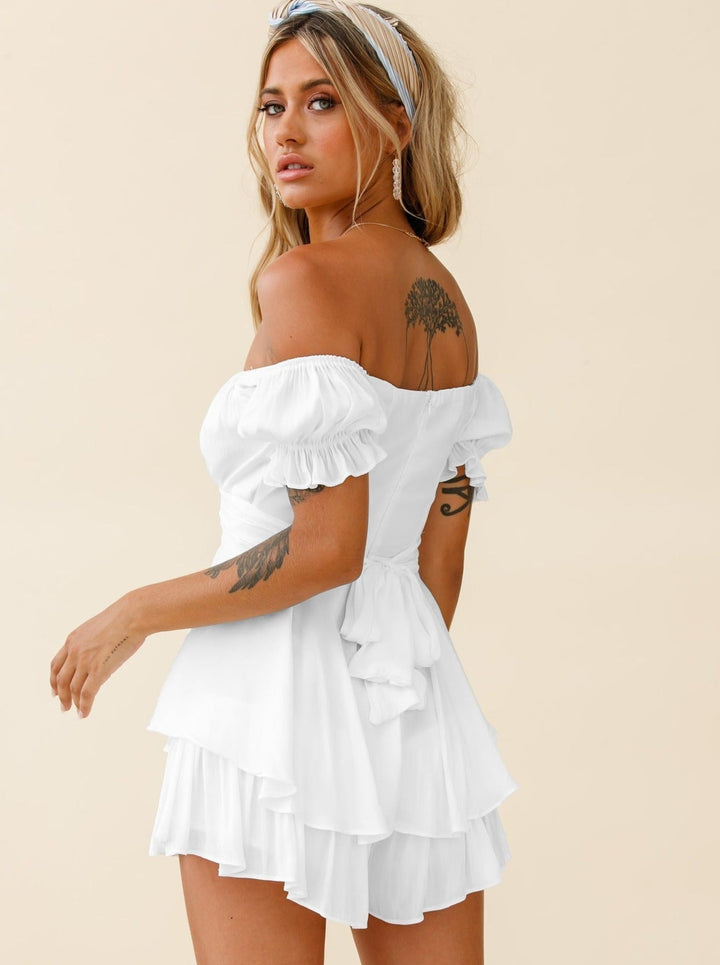 Mini-Kleid für Damen mit schulterfreiem Design – Rock mit gestuften Volants
