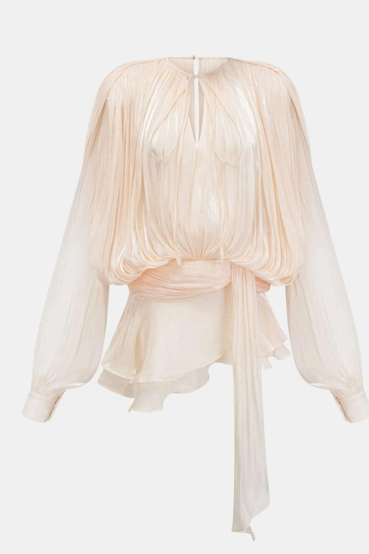 Women's Mini Dress in Woven Fabric – Eyelet Lace Collar & Ruffled Hem