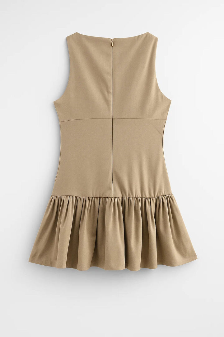 Robe Mini Femme Sans Manches – Ourlet Volants Coupe Droite Élégante