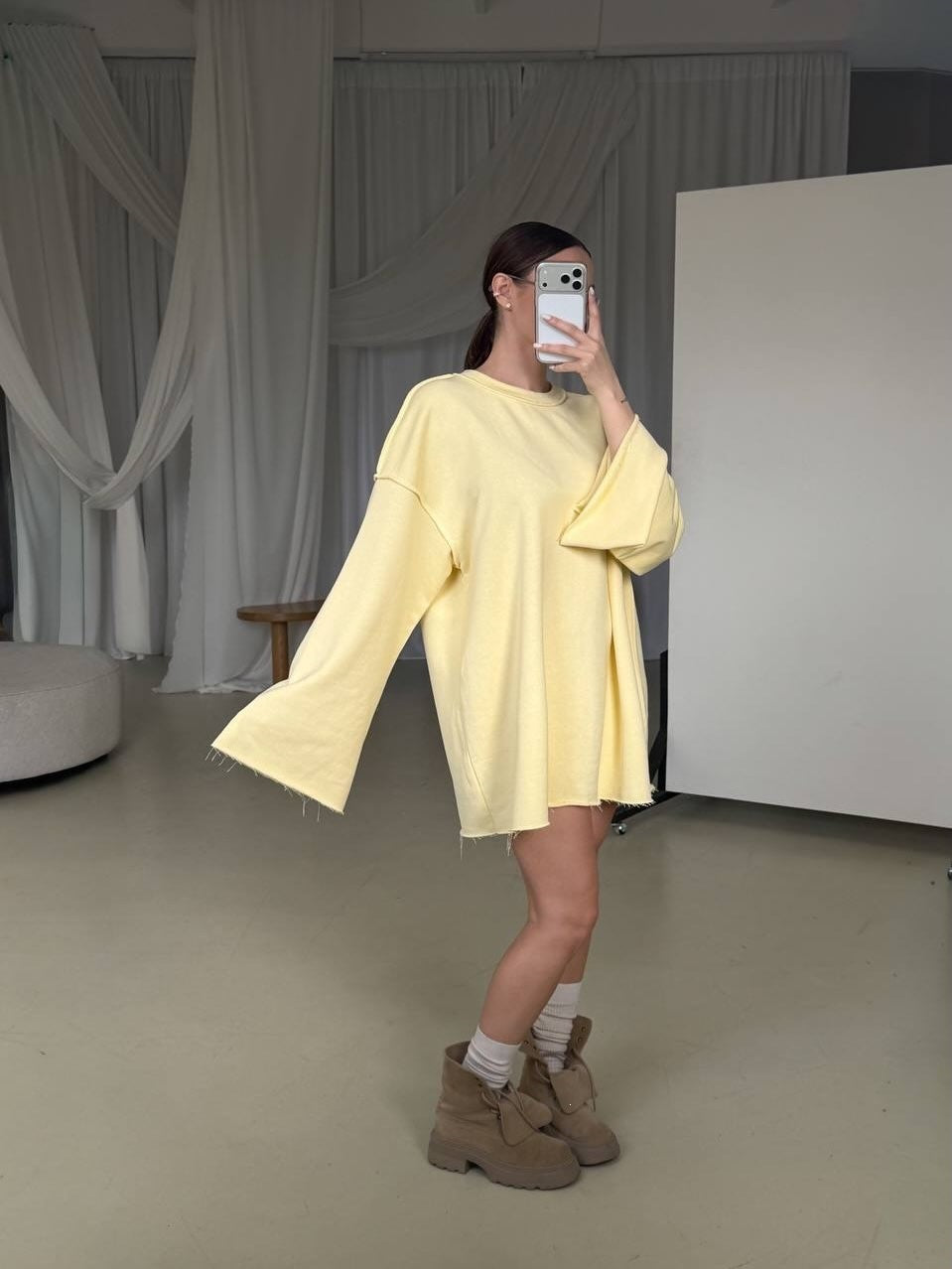 Robe Pull Femme Oversize – Manches Trompette Évasées