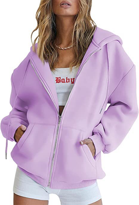 Veste à Capuche Femme Oversize Zippée – Poches Kangourou